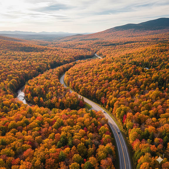 Drone image of Kancamagus Highway 