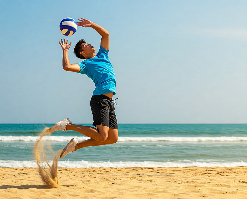 Beach volleyball action