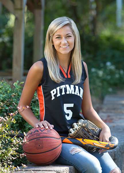 Girl's senior portrait in Pitman NJ, showing her sports activities.