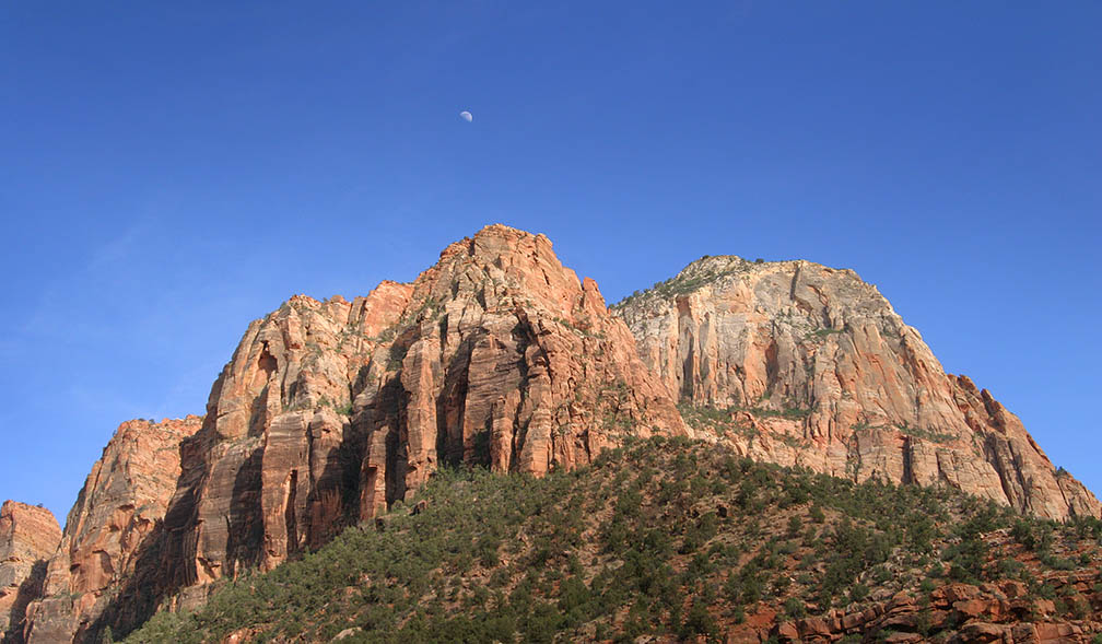 Blue sky behind Zion rocks photo